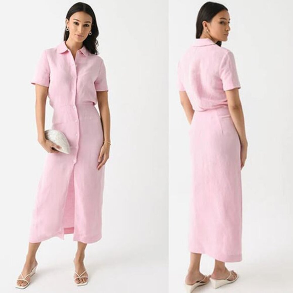NEW Matthew Bruch Shirt Dress Linen Button Collared Midi Dress Pink Size: 2 - Picture 7 of 7